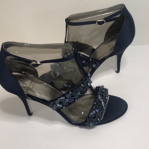 Adrianna papell navy stone & beaded open toe heels size 10M - Picture 6 of 8